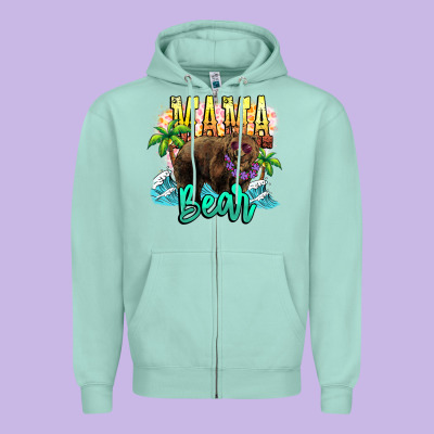 Mama Bear Summer Zipper Hoodie Designed By Nancycooperartshop