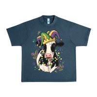 Midnight Navy mardi gras cow Urban Heavy Tee - MaliasSmallBusiness
