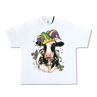 White mardi gras cow Urban Heavy Tee - MaliasSmallBusiness