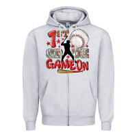Heather Grey back to school 1st baseball game on Zipper Hoodie - NancyCooperArtShop