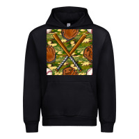 Black baseball bat and gloves with camouflage seamless pattern Urban Hoodie - BundleAndBundleShop