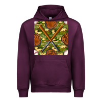 Mauve Wine baseball bat and gloves with camouflage seamless pattern Urban Hoodie - BundleAndBundleShop