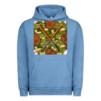 Pigment Pebble Blue baseball bat and gloves with camouflage seamless pattern Urban Hoodie - BundleAndBundleShop