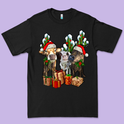 Western Christmas Cows And Cactuses Premium Tee Designed By Adodesignshop