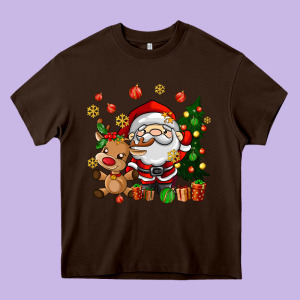 Santa And Reindeer Heavy Core Tee Designed By Adodesignshop