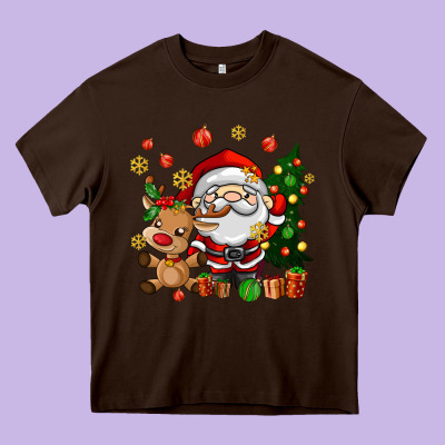 Santa And Reindeer Heavy Core Tee Designed By Adodesignshop