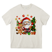 Cream santa and reindeer Heavy Core Tee - AdoDesignShop