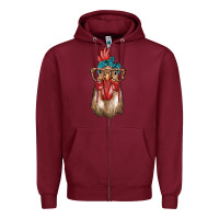 Burgundy chicken with bandana and leopard Zipper Hoodie - texasbilliewilder