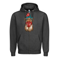 Charcoal Heather chicken with bandana and leopard Zipper Hoodie - texasbilliewilder