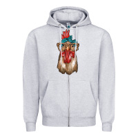 Heather Grey chicken with bandana and leopard Zipper Hoodie - texasbilliewilder