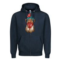 Navy chicken with bandana and leopard Zipper Hoodie - texasbilliewilder