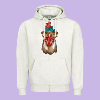 Chicken With Bandana And Leopard Zipper Hoodie Designed By Texasbilliewilder