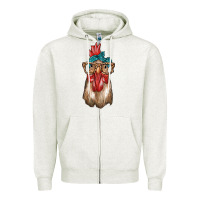 Oatmeal Heather chicken with bandana and leopard Zipper Hoodie - texasbilliewilder