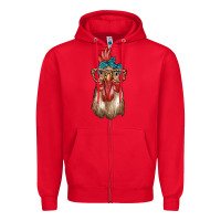 Red chicken with bandana and leopard Zipper Hoodie - texasbilliewilder
