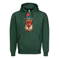 Sports Green chicken with bandana and leopard Zipper Hoodie - texasbilliewilder