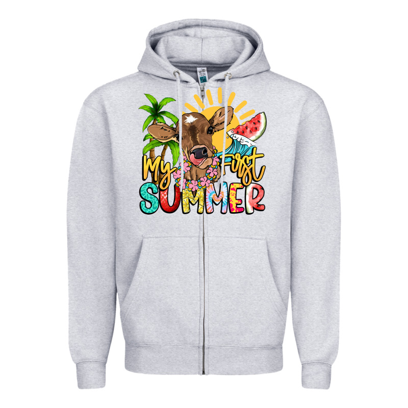 My First Summer Baby Cow Zipper Hoodie by NancyCooperArtShop | Teevron