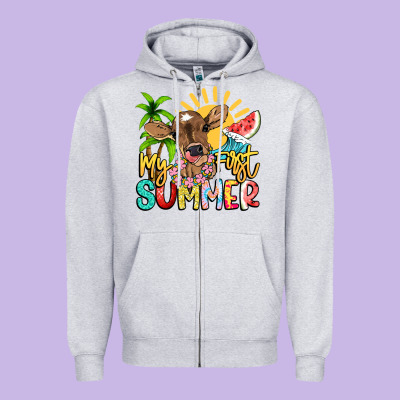 My First Summer Baby Cow Zipper Hoodie Designed By Nancycooperartshop
