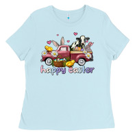 Baby Blue happy easter trucks Ladies Tee - AdoDesignShop
