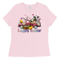 Bubblegum Pink happy easter trucks Ladies Tee - AdoDesignShop