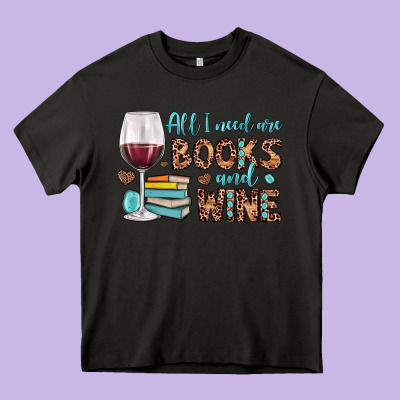 All I Need Are Books And Wine Heavy Core Tee Designed By Jahusdesignshop