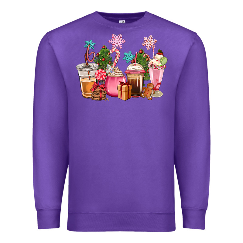 Pink Christmas Coffe Cups Premium Sweatshirt by CowGirlArtShop | Teevron