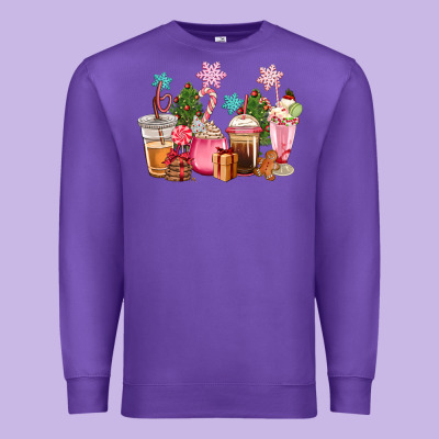 Pink Christmas Coffe Cups Premium Sweatshirt Designed By Cowgirlartshop