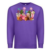 Purple pink christmas coffe cups Premium Sweatshirt - CowGirlArtShop