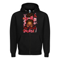 Black one loved nurse afro messy bun Zipper Hoodie - texasbilliewilder