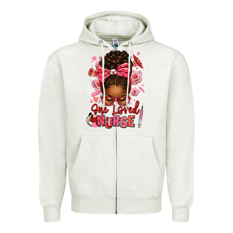 One Loved Nurse Afro Messy Bun Zipper Hoodie by texasbilliewilder | Teevron