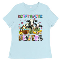 Baby Blue happy easter heifer's Ladies Tee - AdoDesignShop