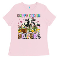 Bubblegum Pink happy easter heifer's Ladies Tee - AdoDesignShop