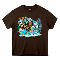 Chocolate Brown winter hearts with snowmans Heavy Core Tee - AdoDesignShop