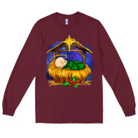 Burgundy baby jesus Long Sleeve Tee - MaliasSmallBusiness