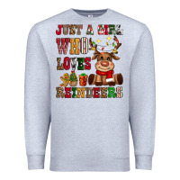 Heather Grey just a girl who loves reindeers Premium Sweatshirt - CowGirlArtShop