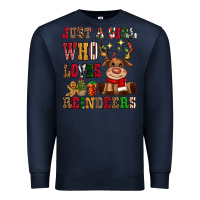 Navy just a girl who loves reindeers Premium Sweatshirt - CowGirlArtShop