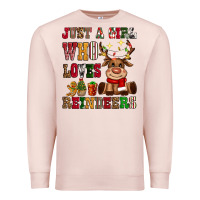 Pale Pink just a girl who loves reindeers Premium Sweatshirt - CowGirlArtShop