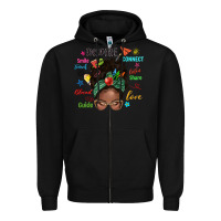 Black afro messy bun teach inspire love teacher blessed Zipper Hoodie - NancyCooperArtShop