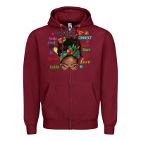 Burgundy afro messy bun teach inspire love teacher blessed Zipper Hoodie - NancyCooperArtShop