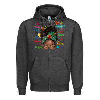 Charcoal Heather afro messy bun teach inspire love teacher blessed Zipper Hoodie - NancyCooperArtShop
