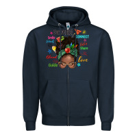 Navy afro messy bun teach inspire love teacher blessed Zipper Hoodie - NancyCooperArtShop