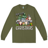 Army Green merry christmas gnomes truck Long Sleeve Tee - MaliasSmallBusiness