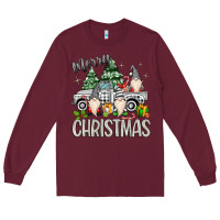 Burgundy merry christmas gnomes truck Long Sleeve Tee - MaliasSmallBusiness