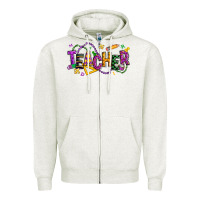 Oatmeal Heather mardi gras teacher Zipper Hoodie - texasbilliewilder