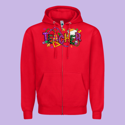 Mardi Gras Teacher Zipper Hoodie Designed By Texasbilliewilder