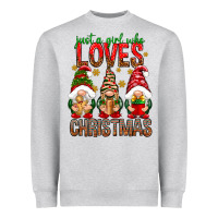 Heather Grey Just a girl who loves Christmas Heavyweight Sweatshirt - NancyCooperArtShop