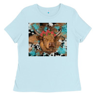 Baby Blue western roses cow Ladies Tee - RanaPortraitStore