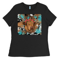 Black western roses cow Ladies Tee - RanaPortraitStore
