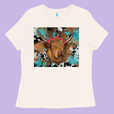 Western Roses Cow Ladies Tee Designed By Ranaportraitstore