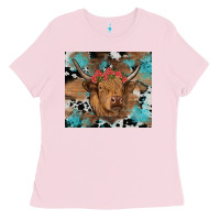 Bubblegum Pink western roses cow Ladies Tee - RanaPortraitStore