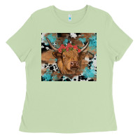 Matcha western roses cow Ladies Tee - RanaPortraitStore